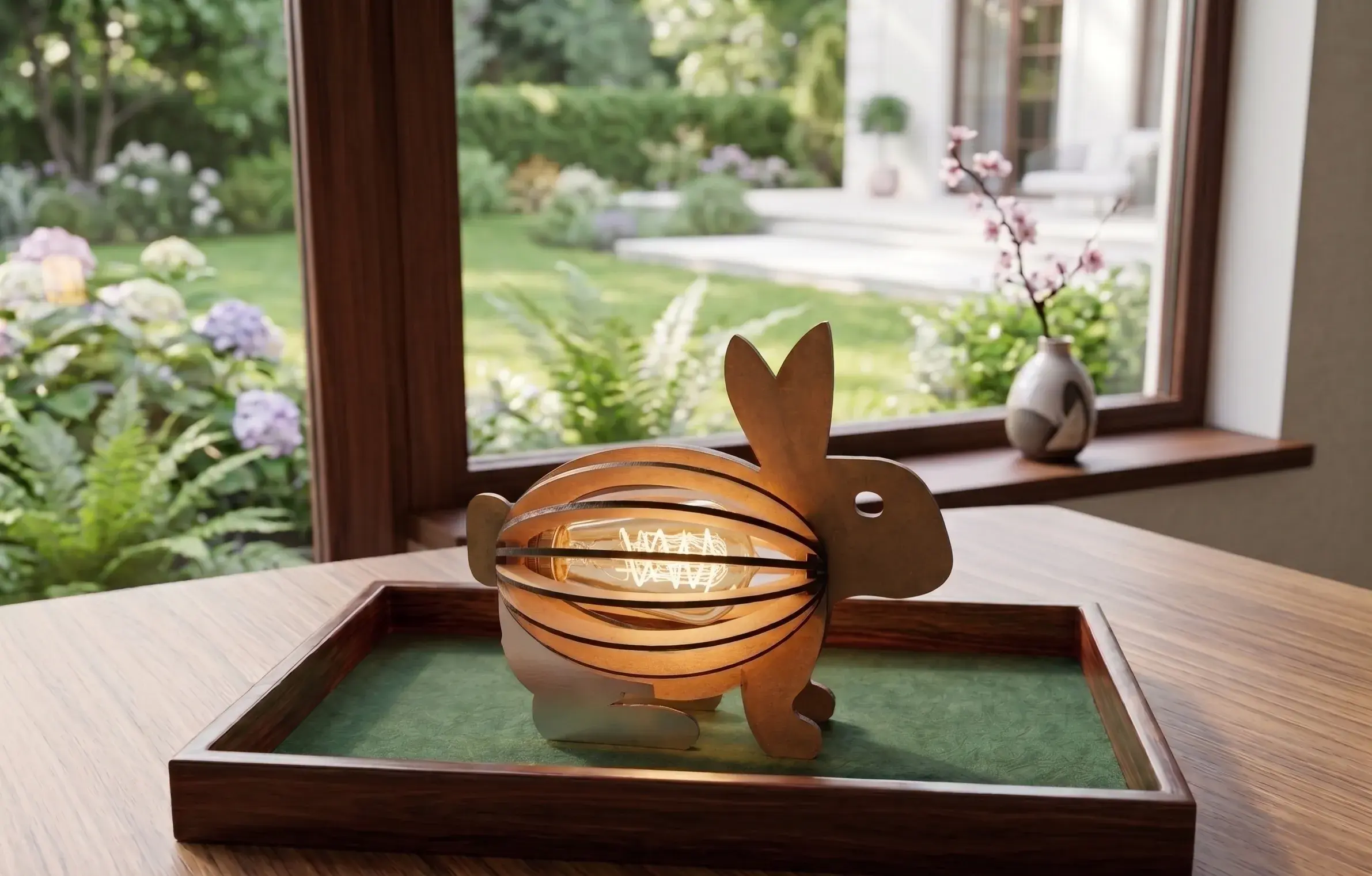 Wooden Rabbit Night Light Bunny view 1